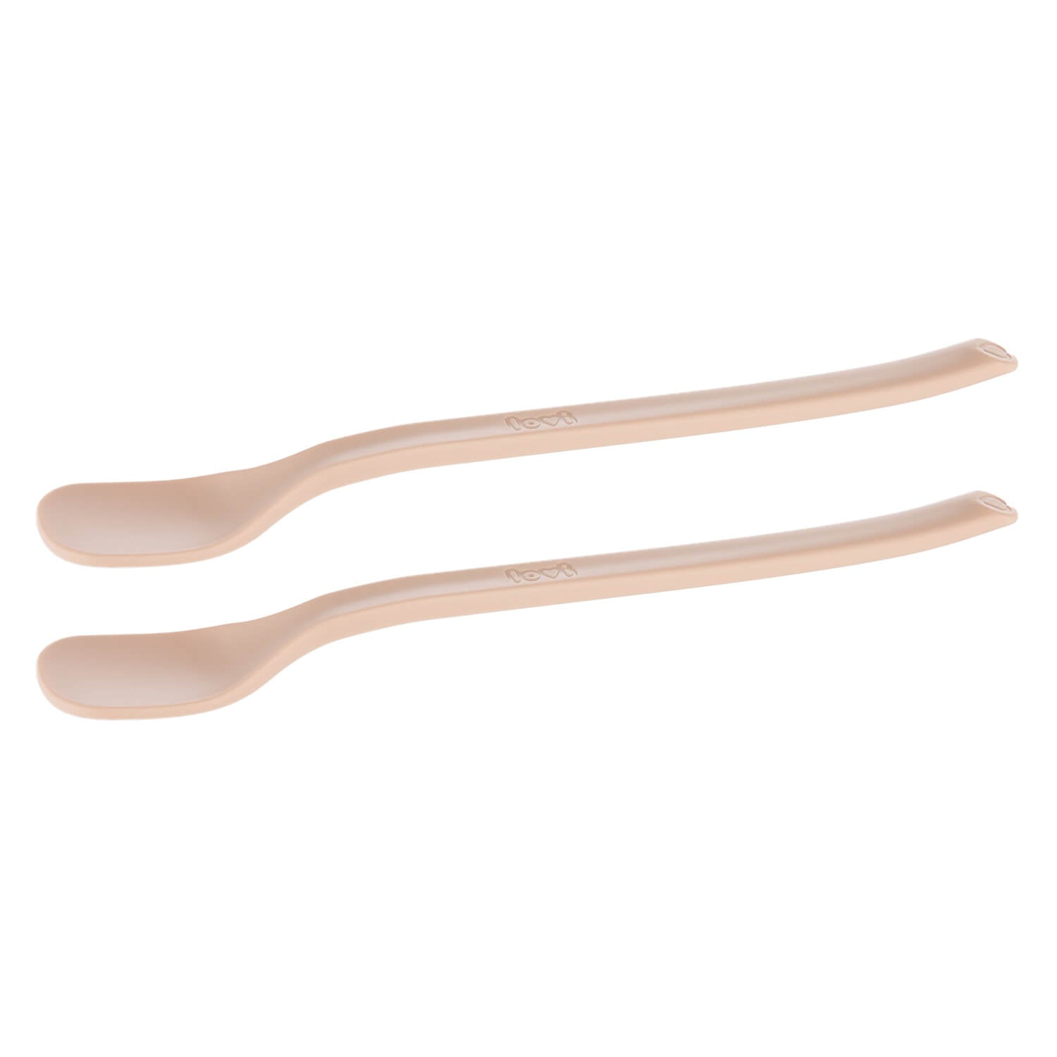 Deux cuillères premier âge couleur nude vues de côté