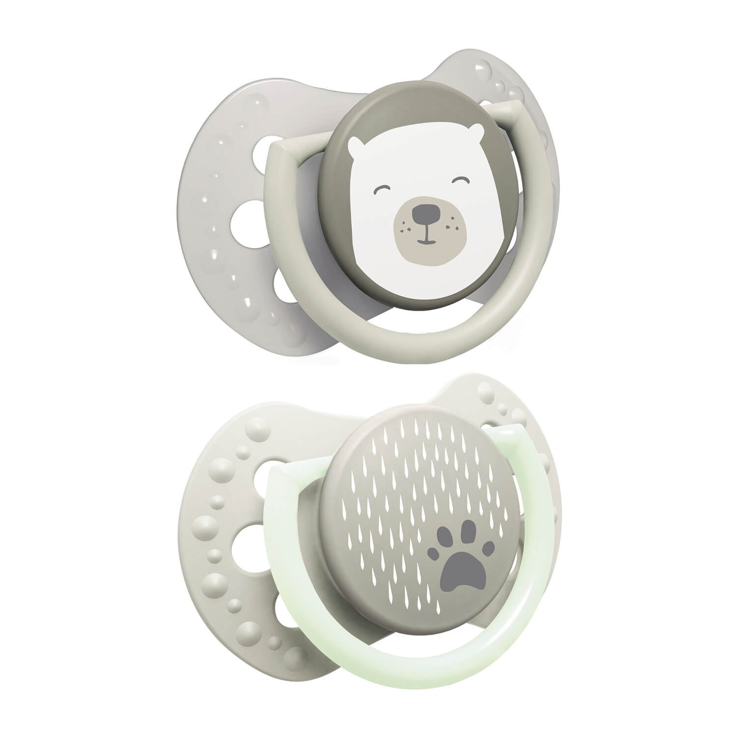 Sucette Difrax LOVI Buddy Bear Nouveau-né 0-2 mois, 2 pièces, silicone, petit bouclier, anneau phosphorescent