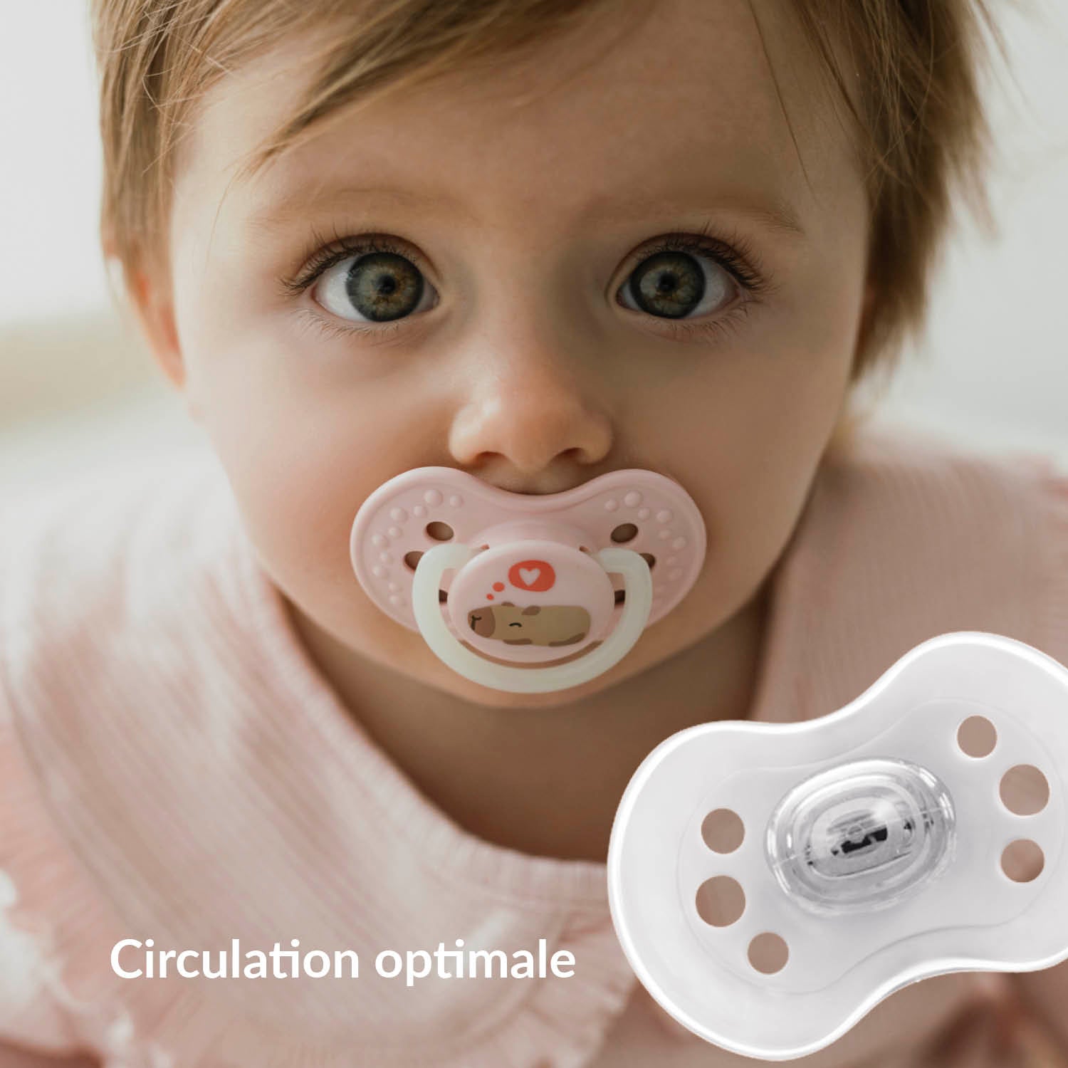 Sucette Difrax LOVI CapiChill Dynamique 0-6 mois, Girl; flux d'air optimal. Sucette symétrique en silicone, protège le réflexe naturel de succion, respiration libre par le nez, sans BPA.