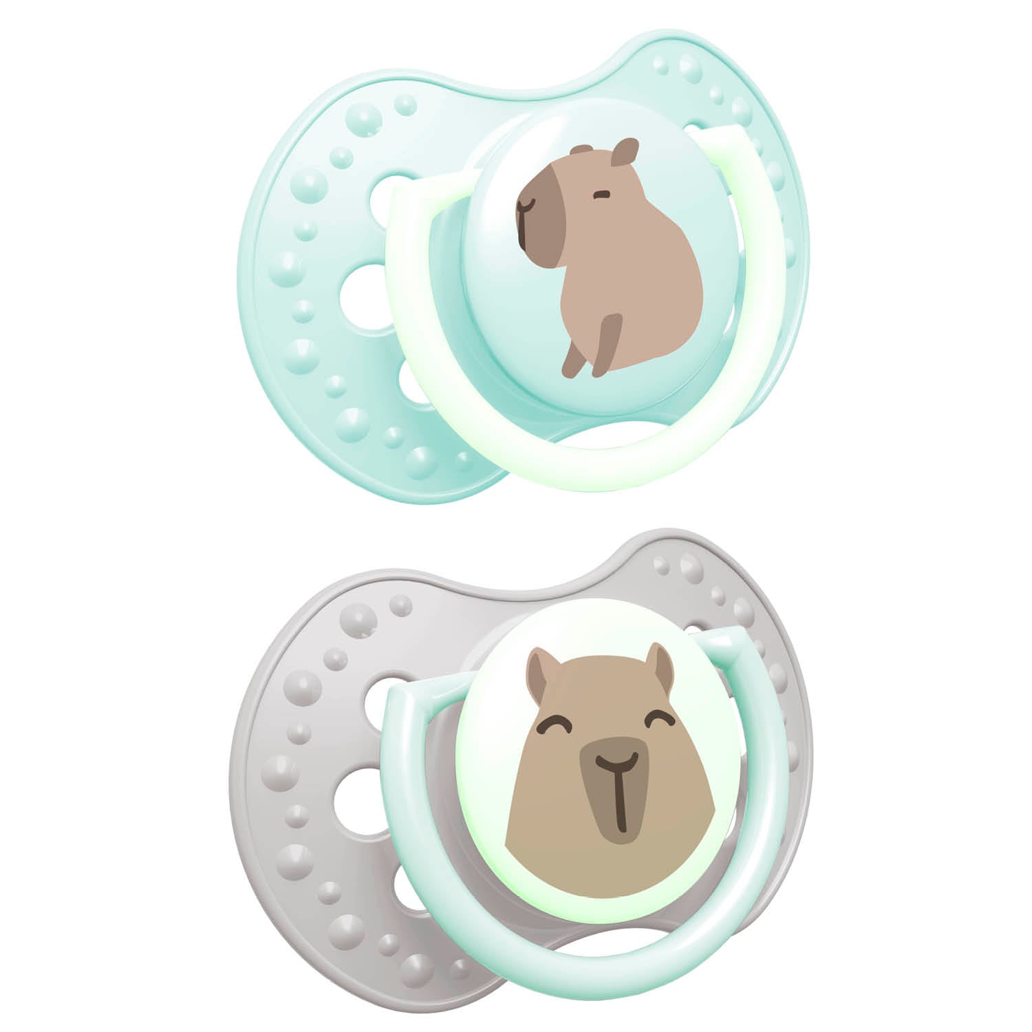 Sucette Difrax LOVI CapiChill 0-6 mois, Boy, 2 pièces, silicone, petit bouclier, anneau Brille dans le Noir, visible dans l'obscurité, sans BPA