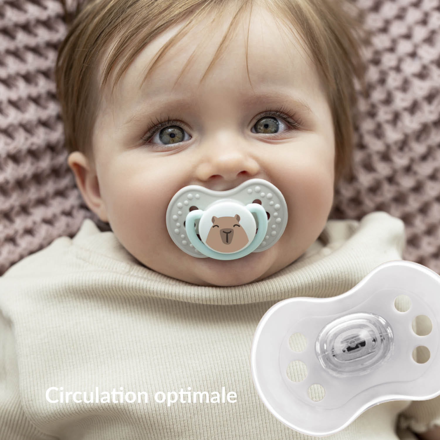 Bébé avec la sucette Difrax LOVI CapiChill Dynamique 0-6 mois, Boy, silicone, petit bouclier, anneau Brille dans le Noir, sans BPA, flux d'air optimal.