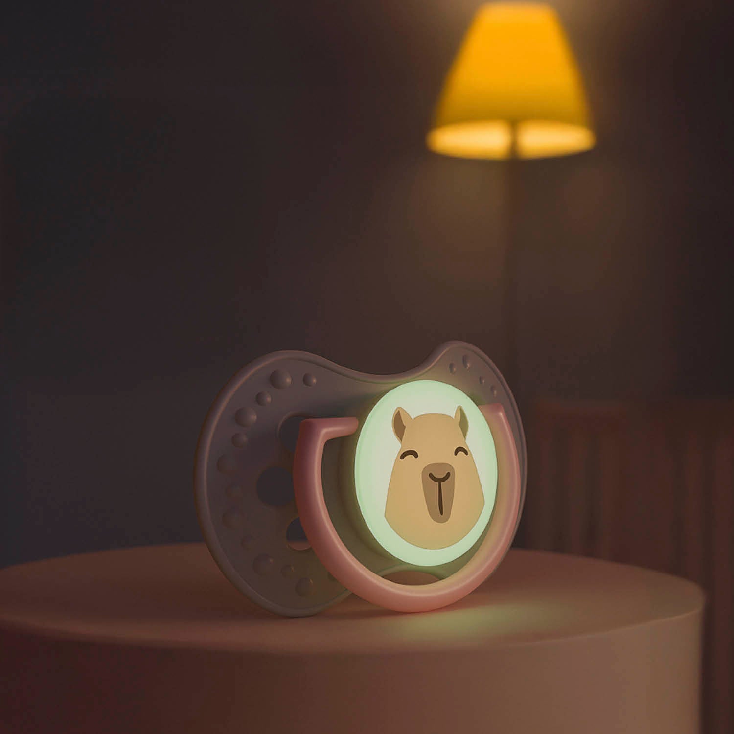 Photo d'ambiance de la sucette Difrax LOVI CapiChill 0-6 mois, Girl, silicone, petit bouclier, anneau Brille dans le Noir, visible dans l'obscurité, sans BPA