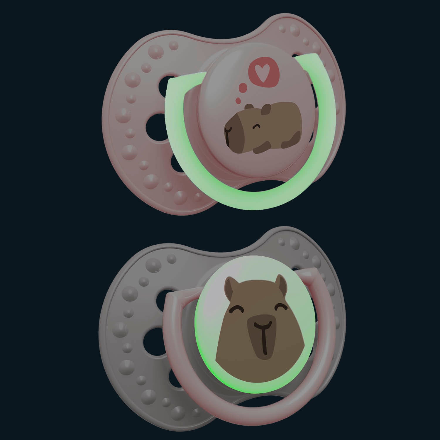 Sucette Difrax LOVI CapiChill 0-6 mois, Girl, 2 pièces, silicone, petit bouclier, anneau Brille dans le Noir, visible dans l'obscurité, sans BPA