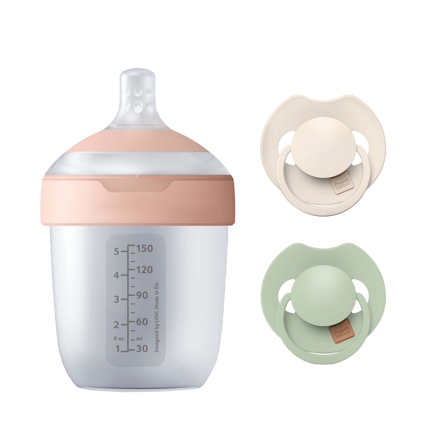 Difrax LOVI Mon Premier Set Bébé avec biberon Mammafeel 150 ml et sucette Prime duopack 0-6 mois en Coconut / Pistachio, cadeau de naissance idéal pour jeunes parents