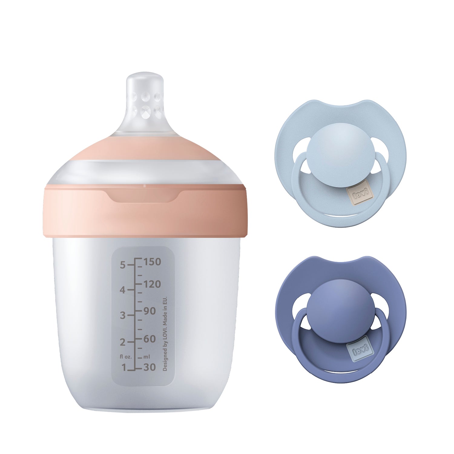 Difrax LOVI Mon Premier Set Bébé avec biberon Mammafeel 150 ml et sucette Prime duopack 0-6 mois en Baby Blue / Blue, cadeau de naissance idéal pour jeunes parents
