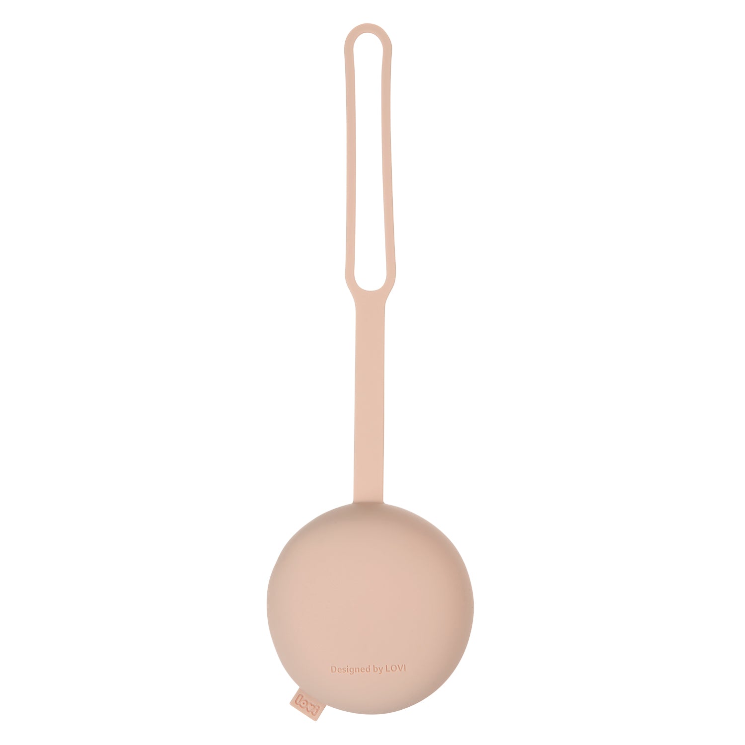 Un étui à sucettes en silicone de couleur nude.