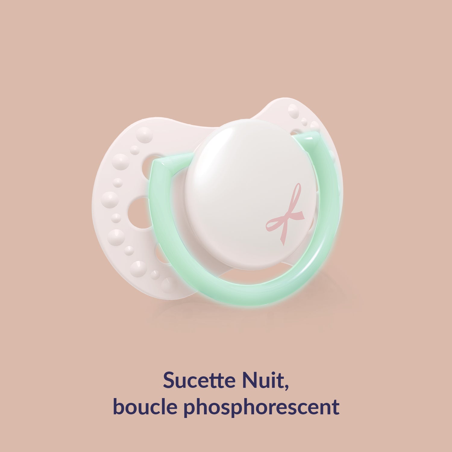 Sucette Nuit avec boucle phosphorescente couleur menthe et blanc pour bébé