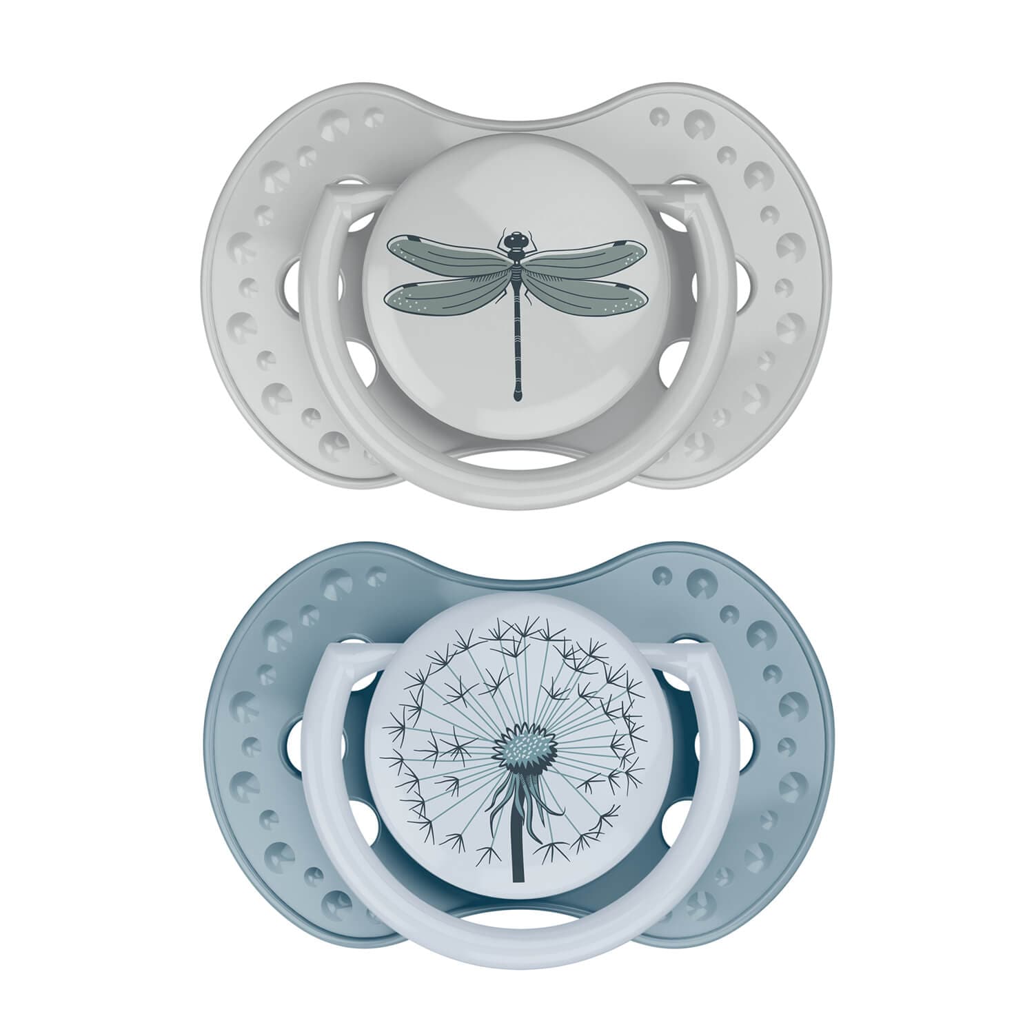 2 Sucette botanic dynamique dans les couleurs vert et bleu.