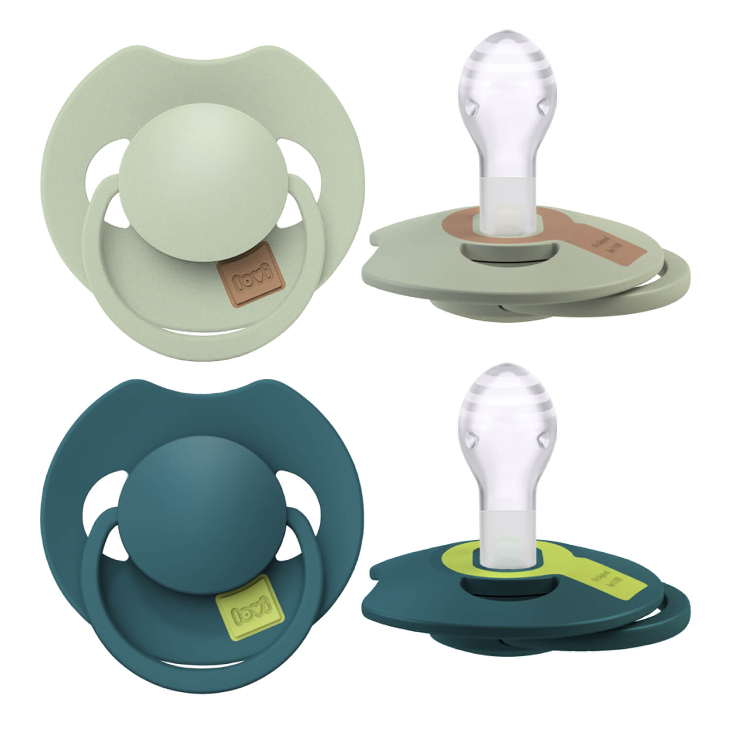 Les 2 sucettes Dynamic Prime Pistacge et vert avec la technologie des tétines Dynamic