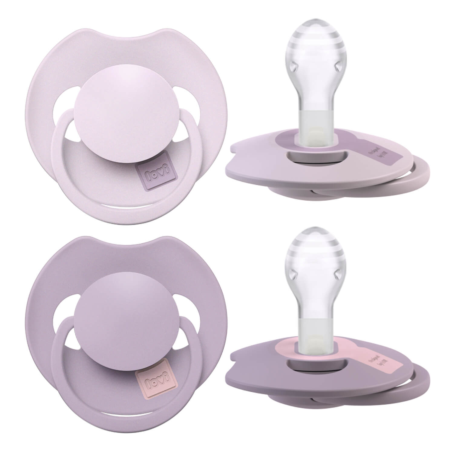 Les 2 sucettes Dynamic Prime lila et violet avec la technologie des tétines Dynamic, 18 plus mois