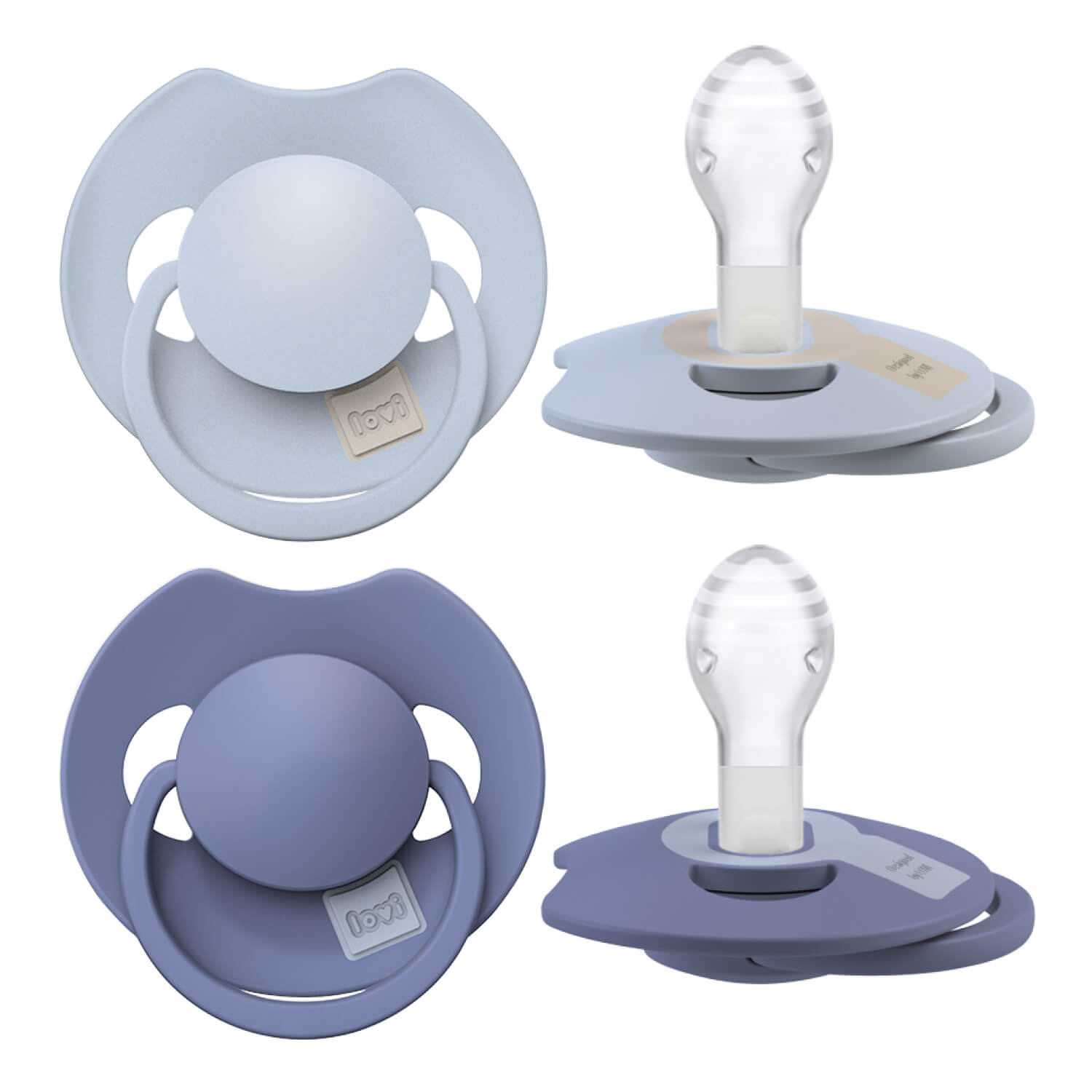 Les 2 sucettes Dynamic Prime baby bleue et bleue bavec la technologie des tétines Dynamic