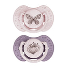 2 Sucette botanic dynamique dans les couleurs rose et violet.