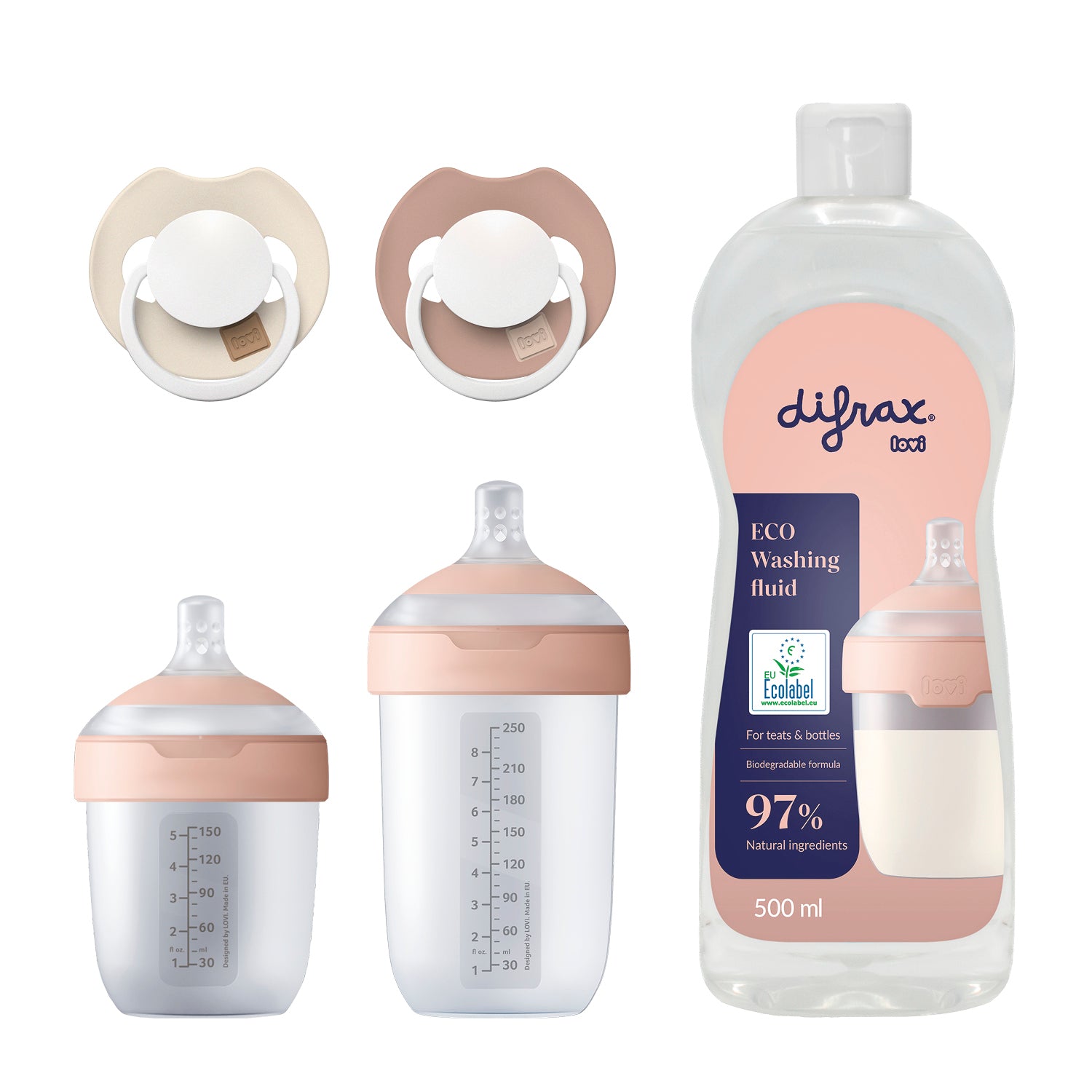 Kit naissance Difrax LOVI avec biberons Mammafeel et liquide vaisselle ECO