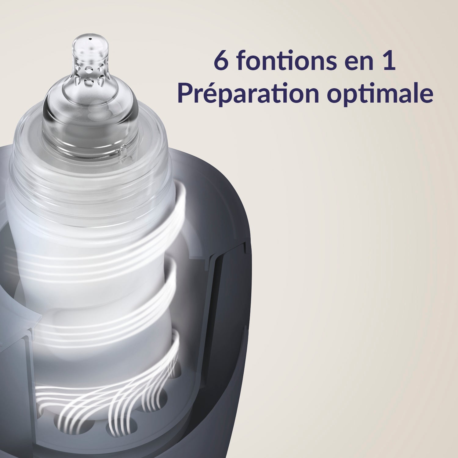 Illustration d’un chauffe-biberon multifonction avec 6 fonctions en 1 pour les soins du bébé