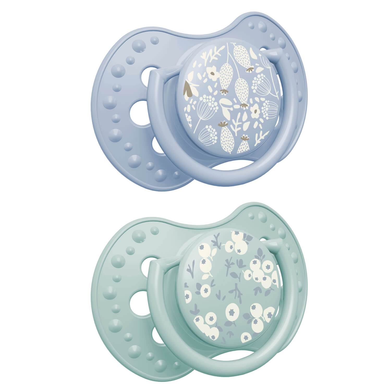 Sucette Difrax LOVI Blossom Boy Nouveau-né 0-6 mois, 2 pièces, silicone, petit bouclier, anneau phosphorescent, sans BPA
