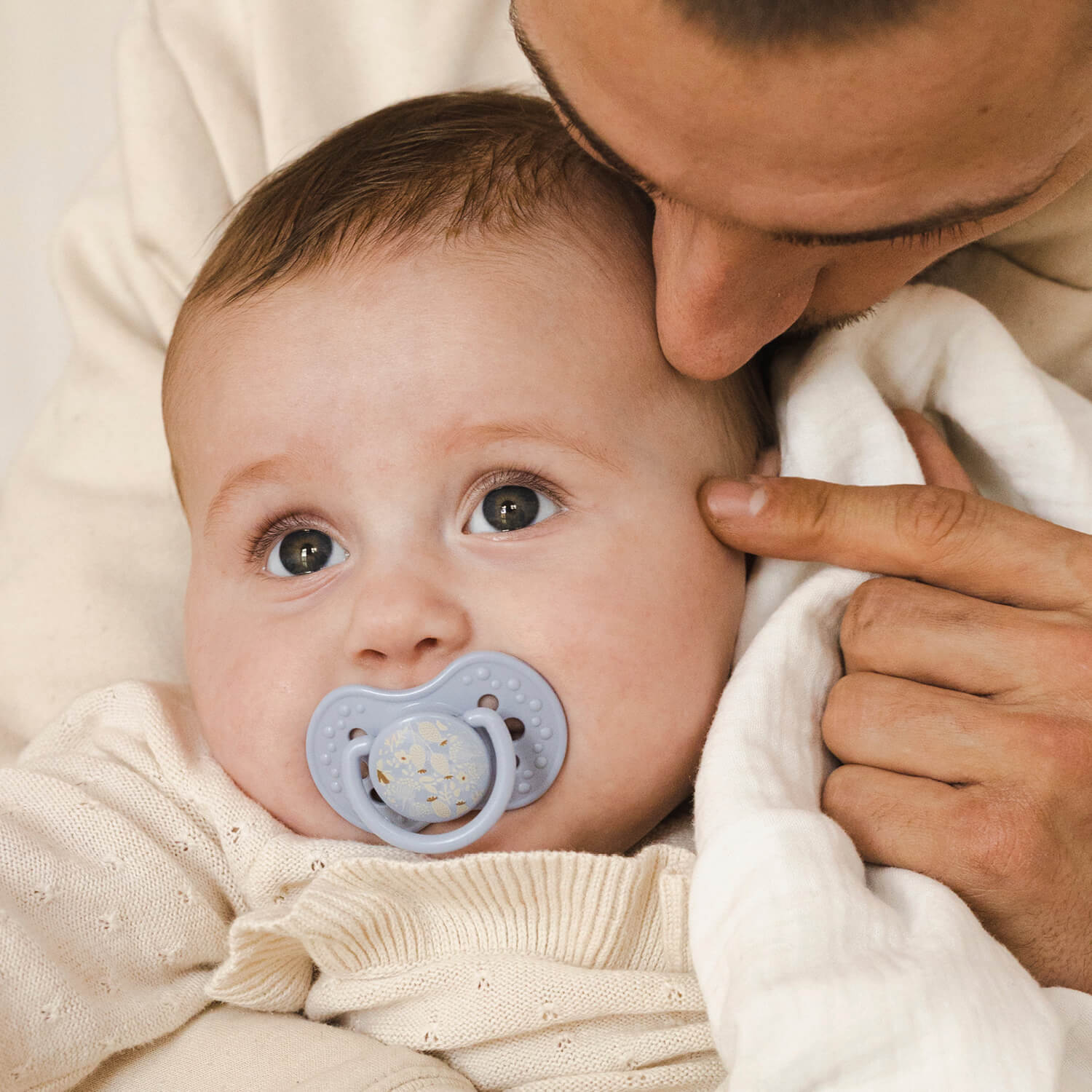 Bébé avec la sucette Difrax LOVI Blossom Boy Nouveau-né 0-6 mois dans la bouche, avec père, silicone, petit bouclier, sans BPA

