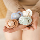 Sucettes Difrax LOVI Blossom Boy et Girl Nouveau-né 0-6 mois, 2 sets, silicone, petit bouclier, anneau phosphorescent, sans BPA, tenues dans la main
