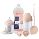 Difrax LOVI Ensemble de luxe pour bébé Nude avec biberons Mammafeel, tétine, sucette Prime, boîte à sucette en silicone et liquide vaisselle doux.