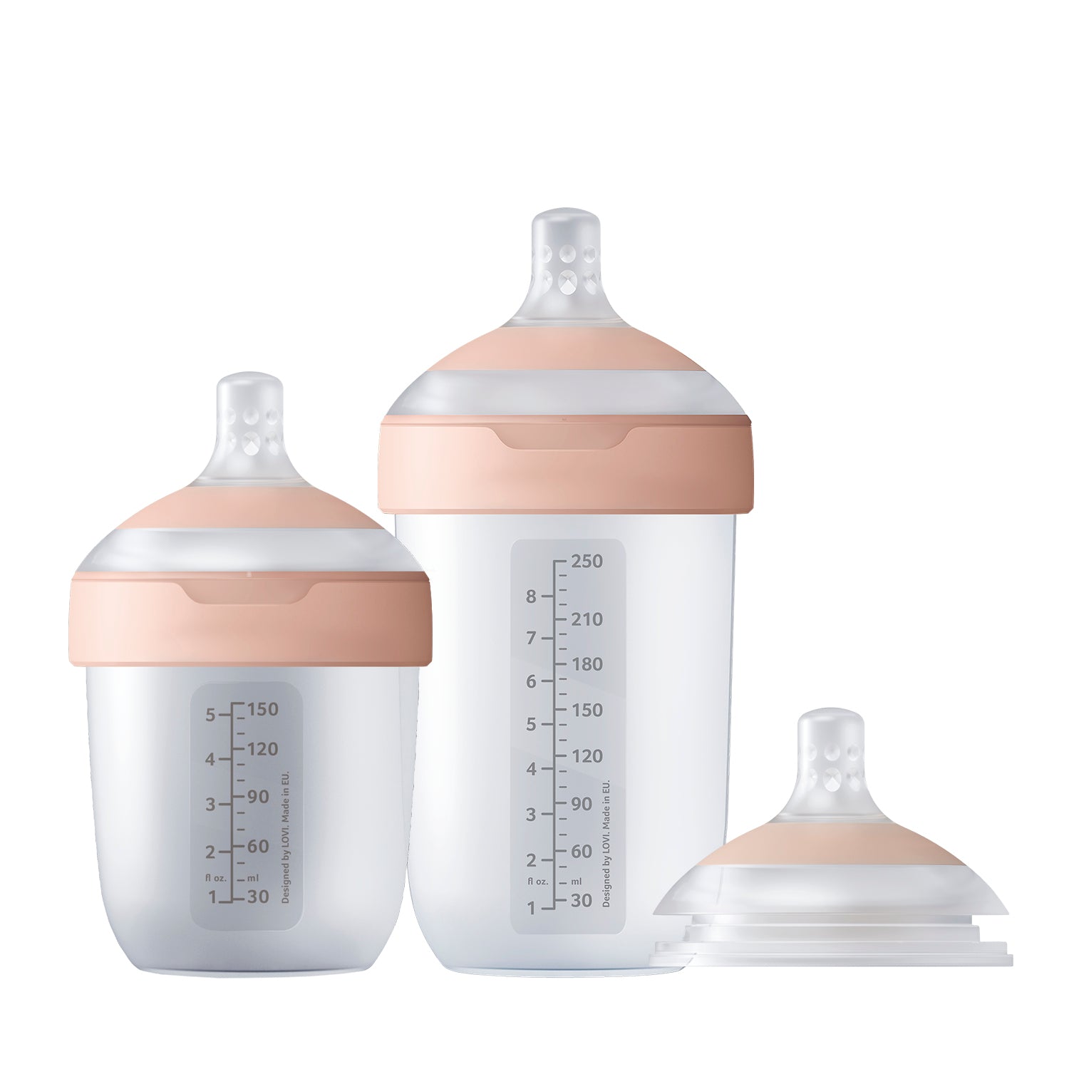 Difrax LOVI Set Grandir Ensemble avec deux biberons Mammafeel (150 ml et 250 ml) et une tétine de taille au choix – conçu pour une alimentation naturelle et confortable.