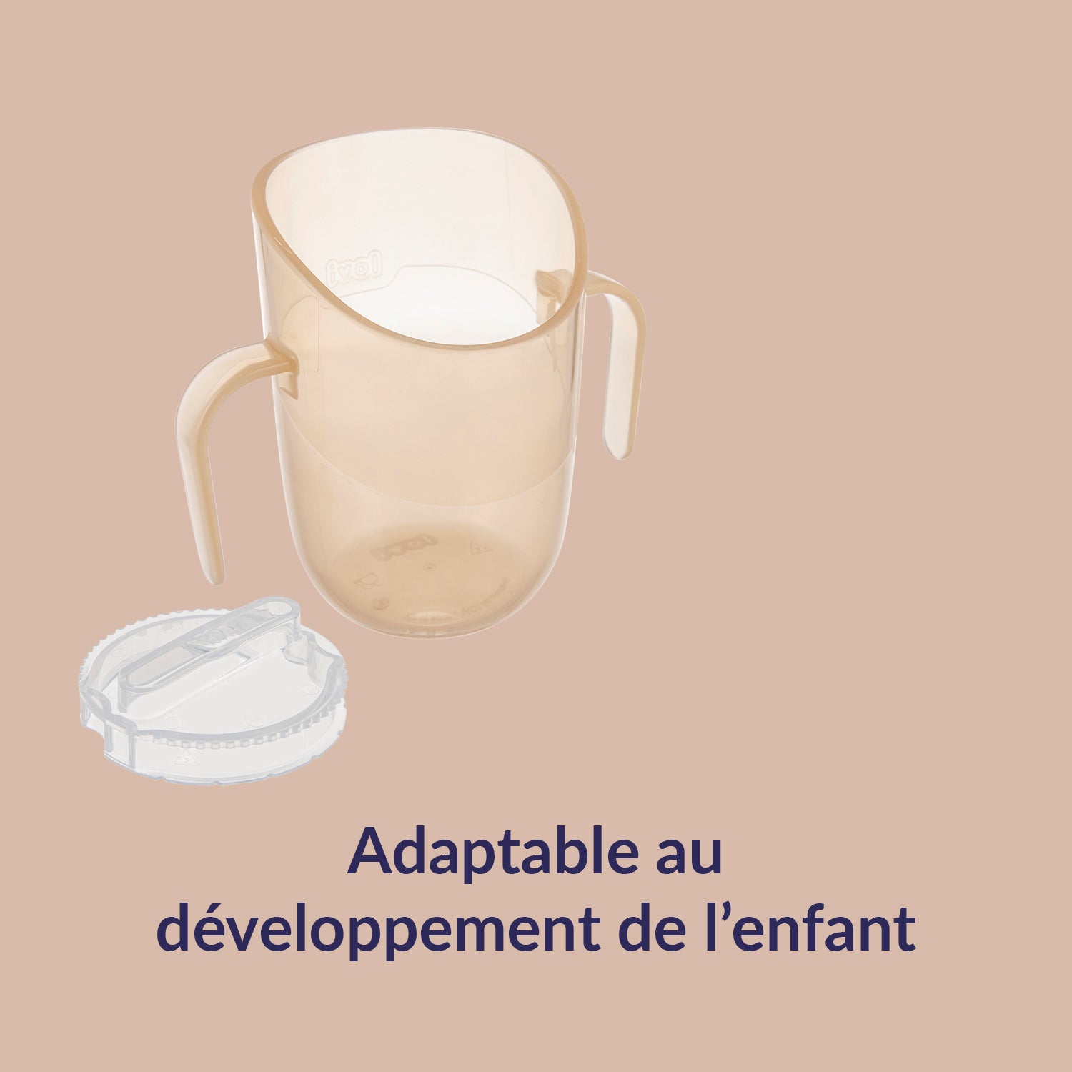 Gobelet d’apprentissage Difrax LOVI Genius couleur nude sans insert, design et forme bien visibles